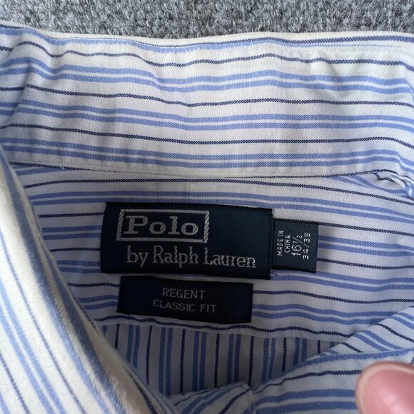 Polo Ralph Lauren Button Up Regent Classic Fit Striped Blue White 16.5 34/35 - Picture 6 of 12